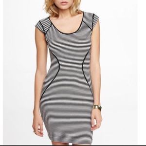 Express Dress Black White Bodycon Size 12 Womens Stretch Striped Work